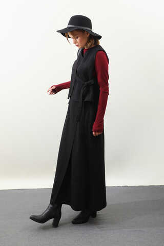 Yandan Bağlamalı Yelek Etek Takım Siyah - 9