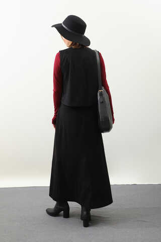 Yandan Bağlamalı Yelek Etek Takım Siyah - 12