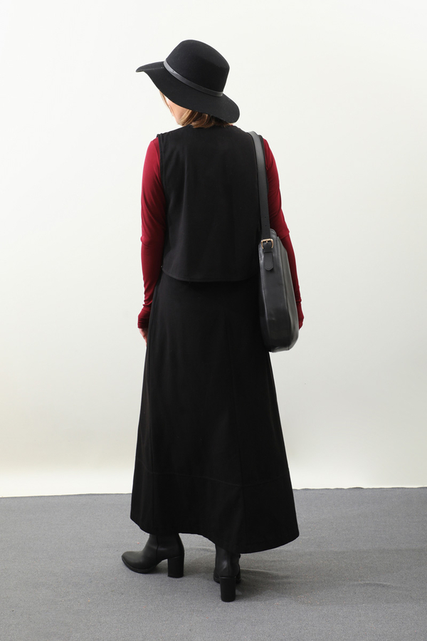 Yandan Bağlamalı Yelek Etek Takım Siyah - 12