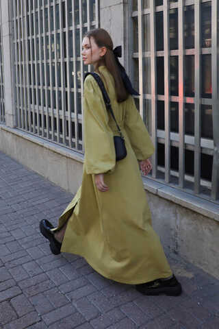 Yandan Kemerli Elbise Açık Yeşil - 3