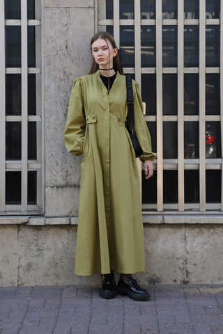 Yandan Kemerli Elbise Açık Yeşil - 5