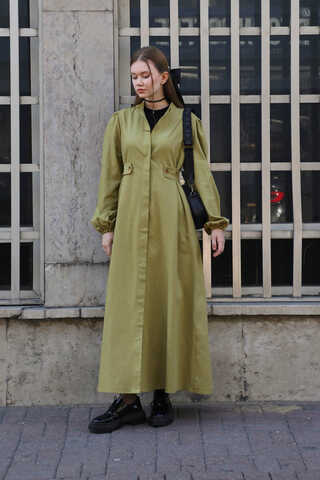 Yandan Kemerli Elbise Açık Yeşil - 6