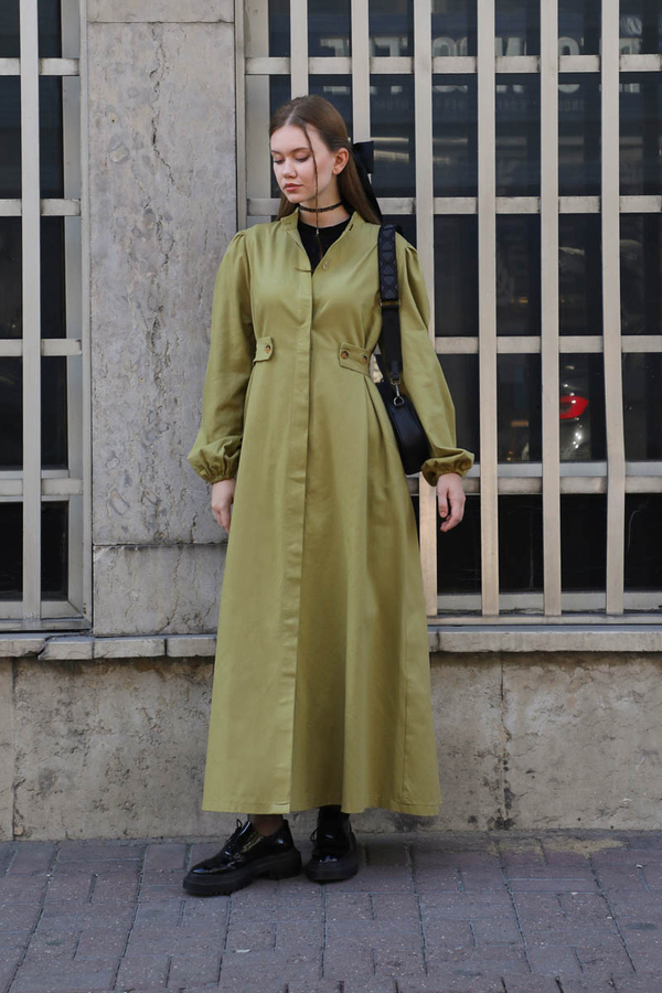 Yandan Kemerli Elbise Açık Yeşil - 6