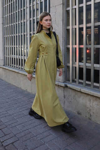 Yandan Kemerli Elbise Açık Yeşil - 8