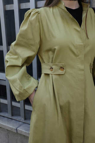 Yandan Kemerli Elbise Açık Yeşil - 9