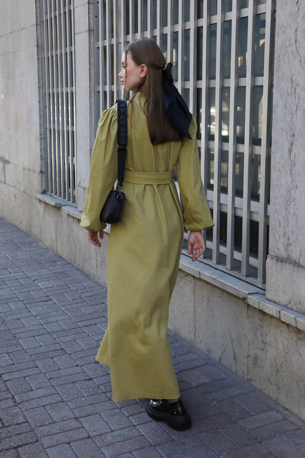 Yandan Kemerli Elbise Açık Yeşil - 11