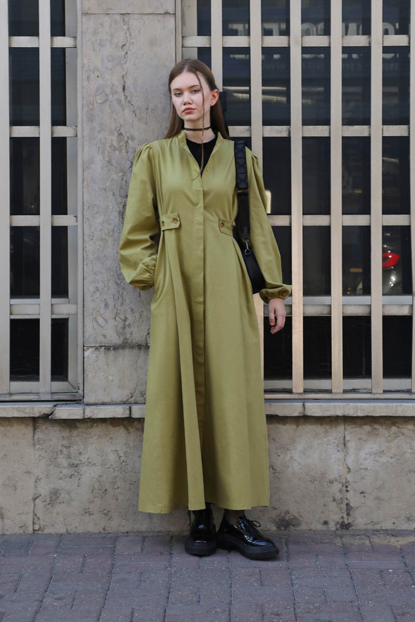 Yandan Kemerli Elbise Açık Yeşil - 5