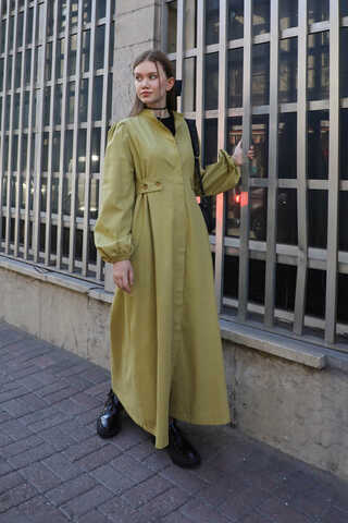 Yandan Kemerli Elbise Açık Yeşil - 7