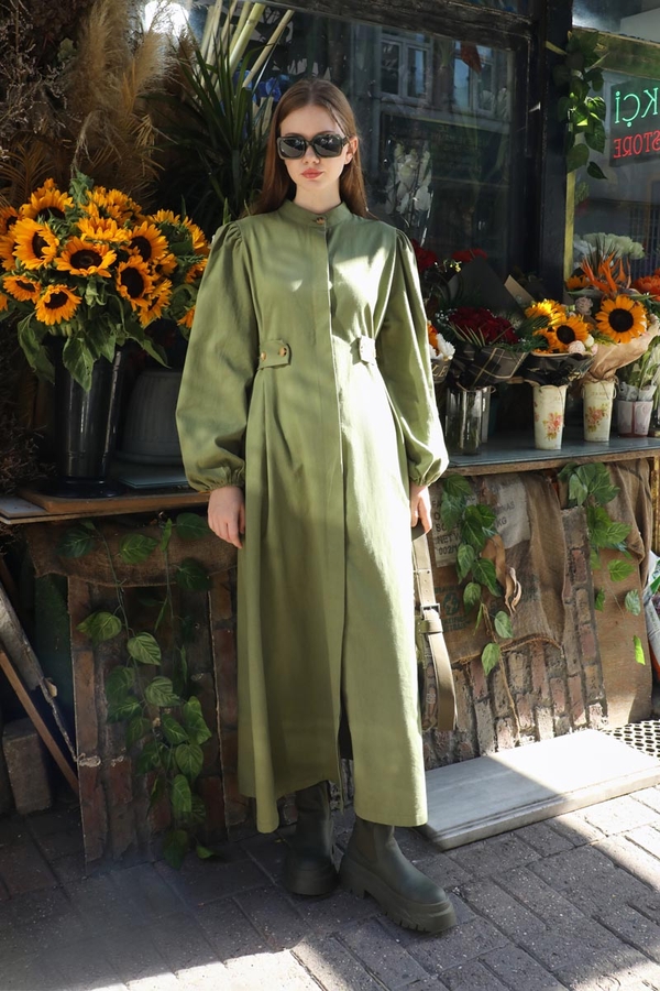 Yandan Kemerli Elbise Koyu Yeşil - 4