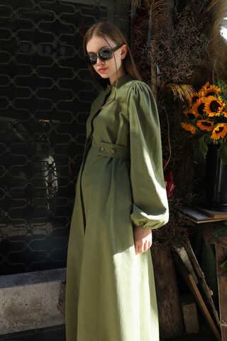 Yandan Kemerli Elbise Koyu Yeşil - 7