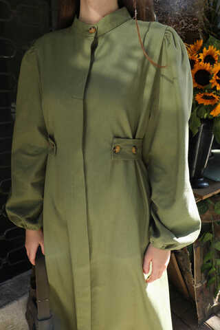 Yandan Kemerli Elbise Koyu Yeşil - 2