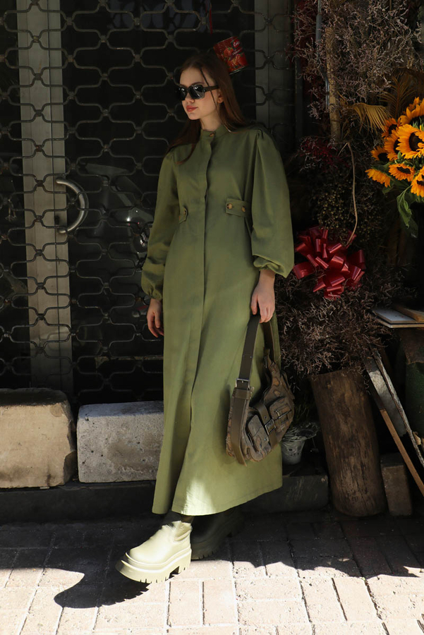 Yandan Kemerli Elbise Koyu Yeşil - 8