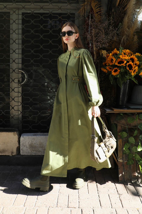 Yandan Kemerli Elbise Koyu Yeşil - 3