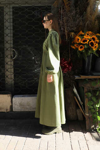 Yandan Kemerli Elbise Koyu Yeşil - 6