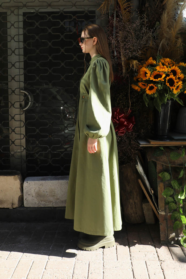 Yandan Kemerli Elbise Koyu Yeşil - 6