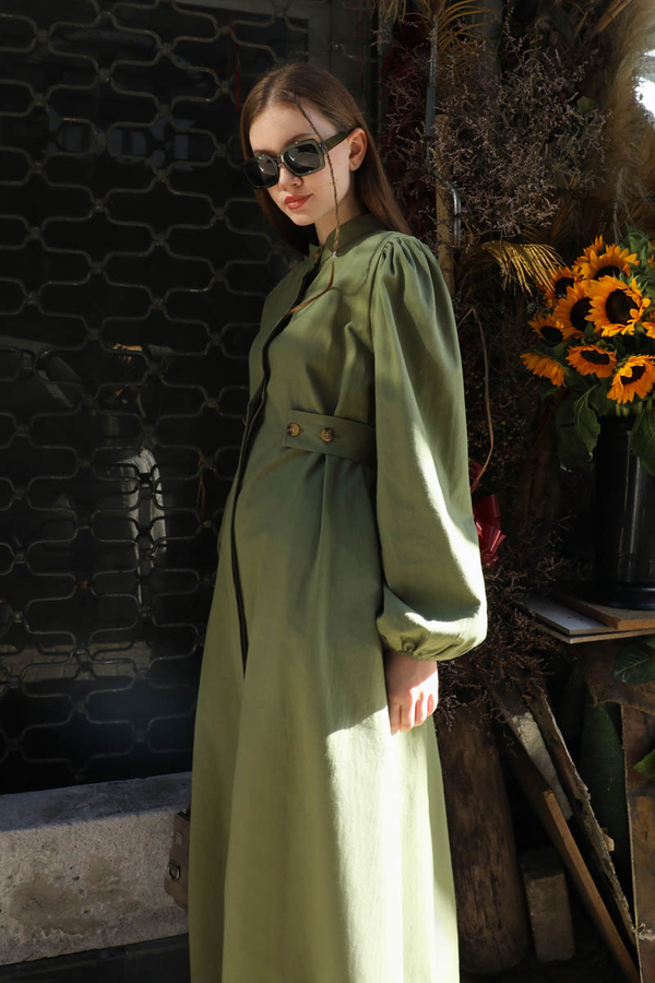 Yandan Kemerli Elbise Koyu Yeşil - 7