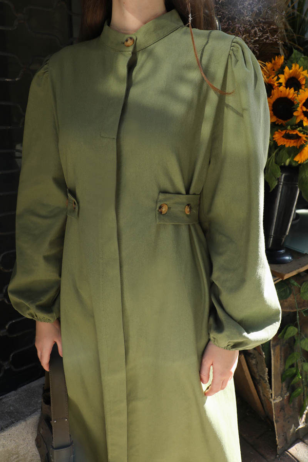 Yandan Kemerli Elbise Koyu Yeşil - 2