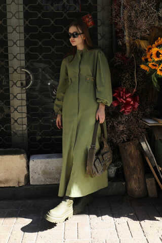 Yandan Kemerli Elbise Koyu Yeşil - 8