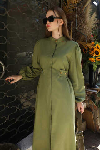 Yandan Kemerli Elbise Koyu Yeşil - 1