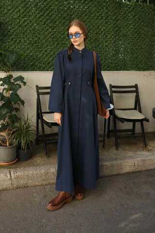 Yandan Kemerli Elbise Lacivert - 2