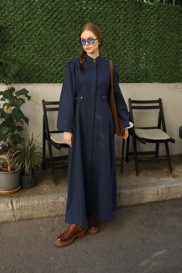 Yandan Kemerli Elbise Lacivert - 2