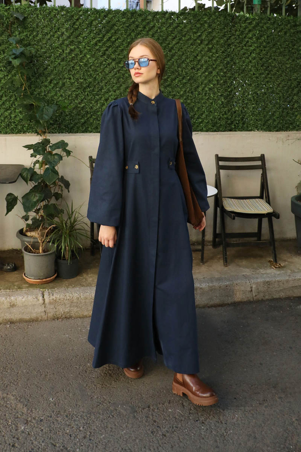 Yandan Kemerli Elbise Lacivert - 3