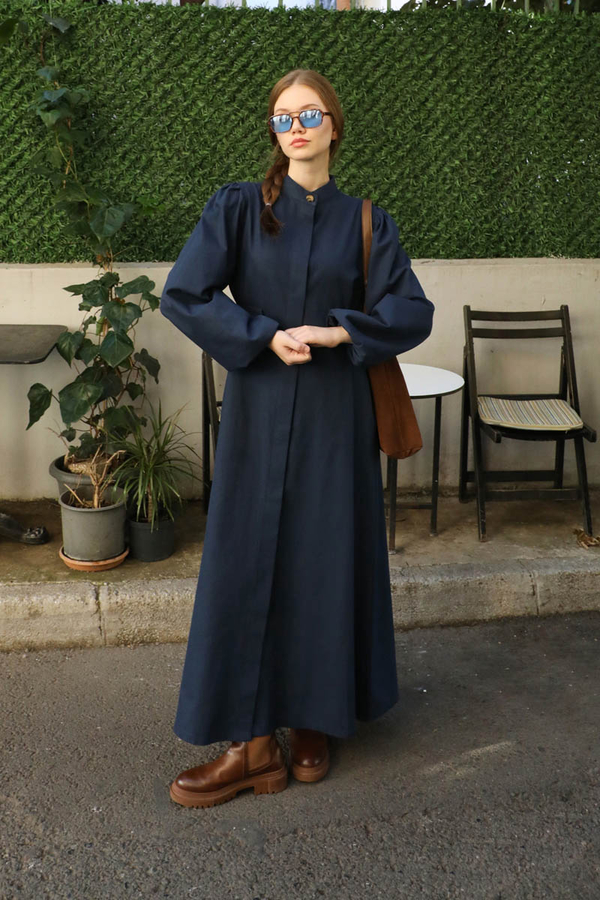 Yandan Kemerli Elbise Lacivert - 4