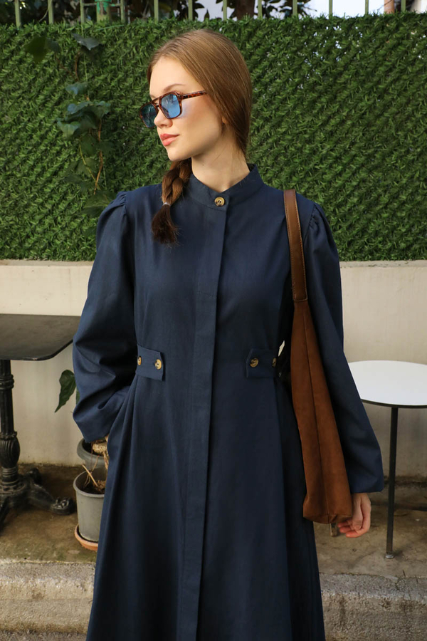 Yandan Kemerli Elbise Lacivert - 6