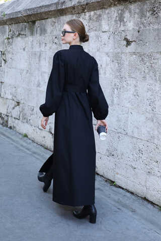 Yandan Kemerli Elbise Siyah - 9