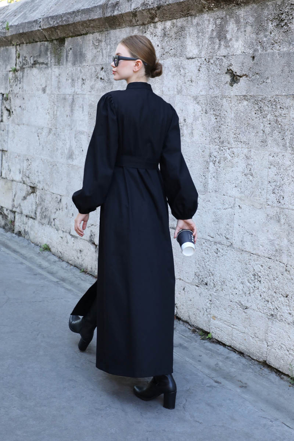 Yandan Kemerli Elbise Siyah - 9