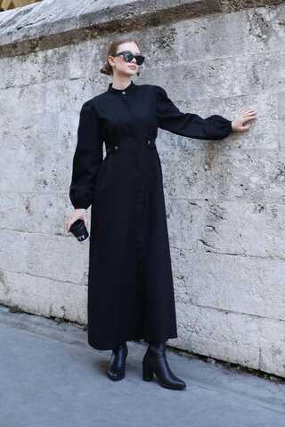 Yandan Kemerli Elbise Siyah - 1