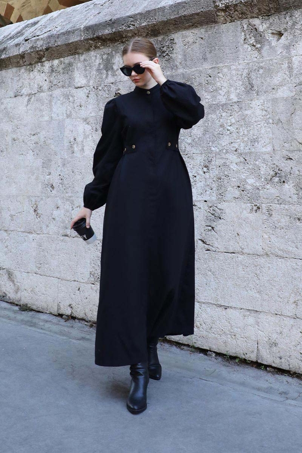 Yandan Kemerli Elbise Siyah - 2