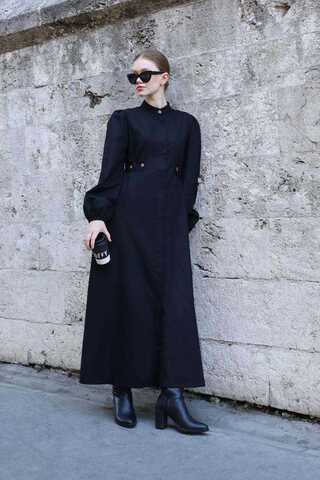 Yandan Kemerli Elbise Siyah - 3