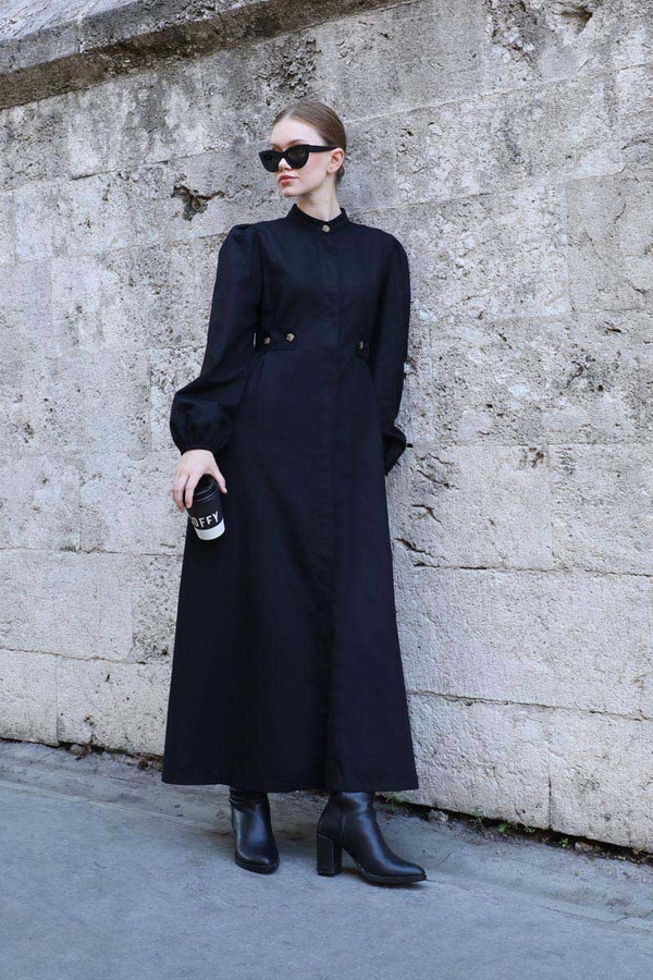 Yandan Kemerli Elbise Siyah - 3