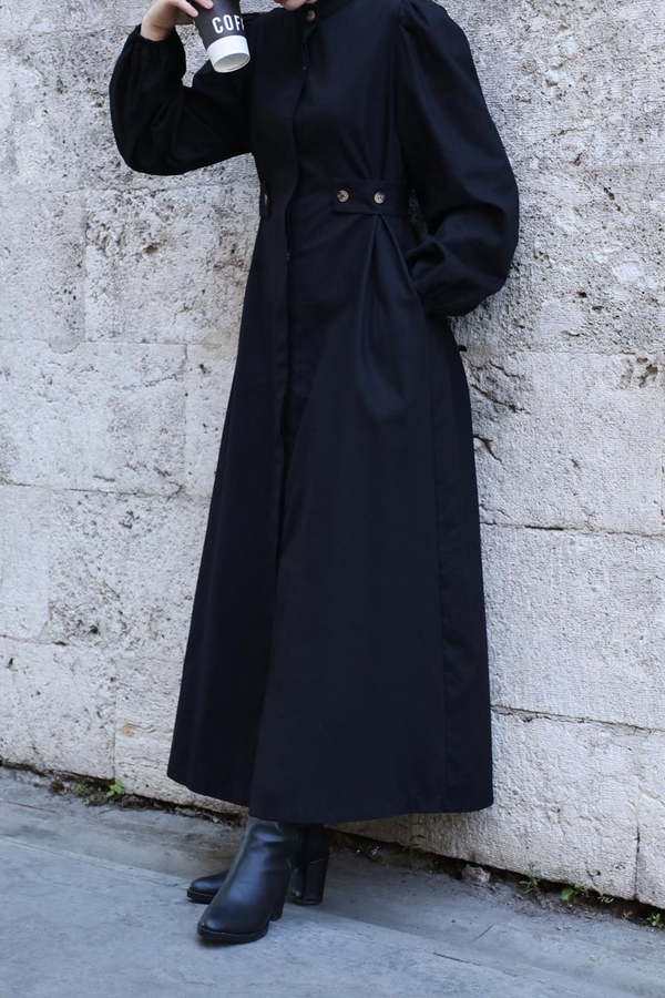 Yandan Kemerli Elbise Siyah - 5