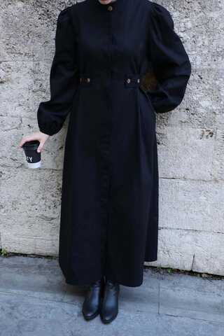 Yandan Kemerli Elbise Siyah - 6