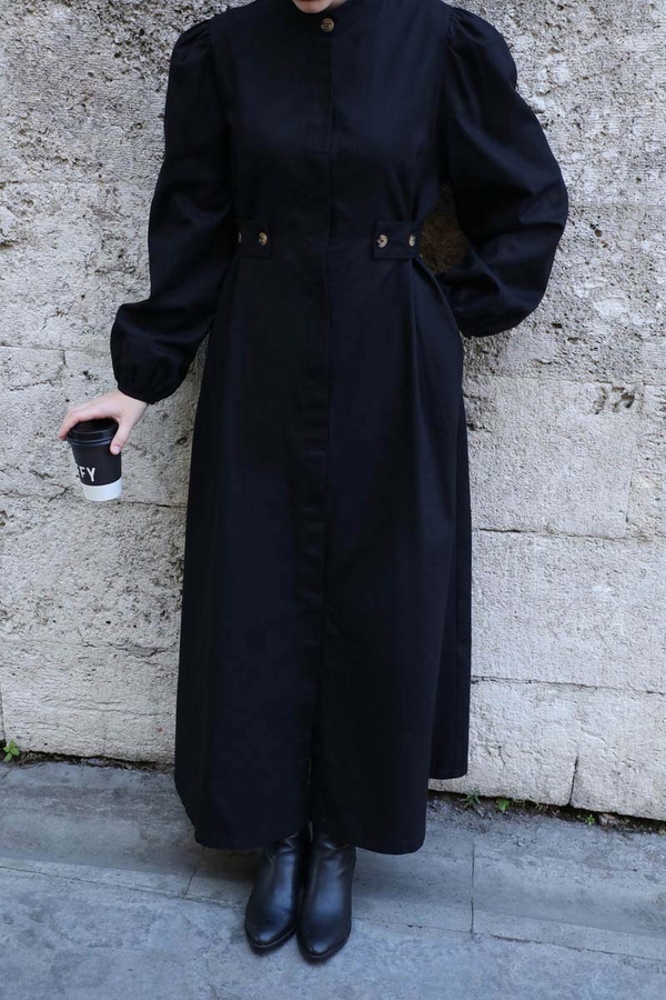 Yandan Kemerli Elbise Siyah - 6