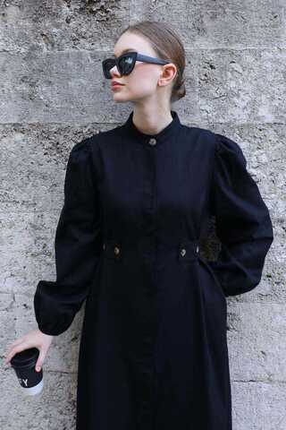 Yandan Kemerli Elbise Siyah - 7