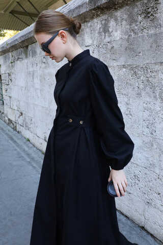 Yandan Kemerli Elbise Siyah - 8