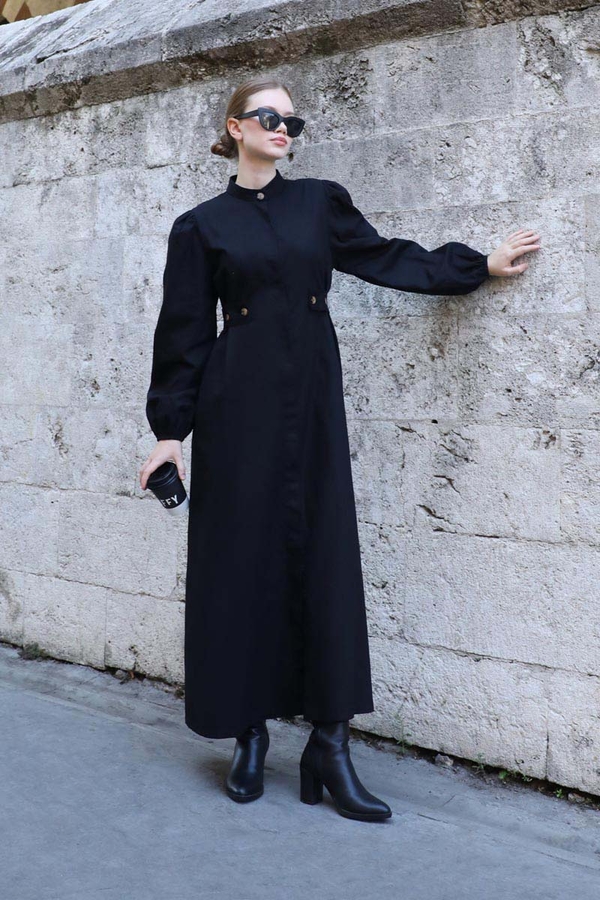 Yandan Kemerli Elbise Siyah - 1