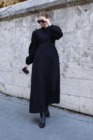 Yandan Kemerli Elbise Siyah - 2