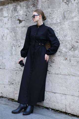 Yandan Kemerli Elbise Siyah - 4