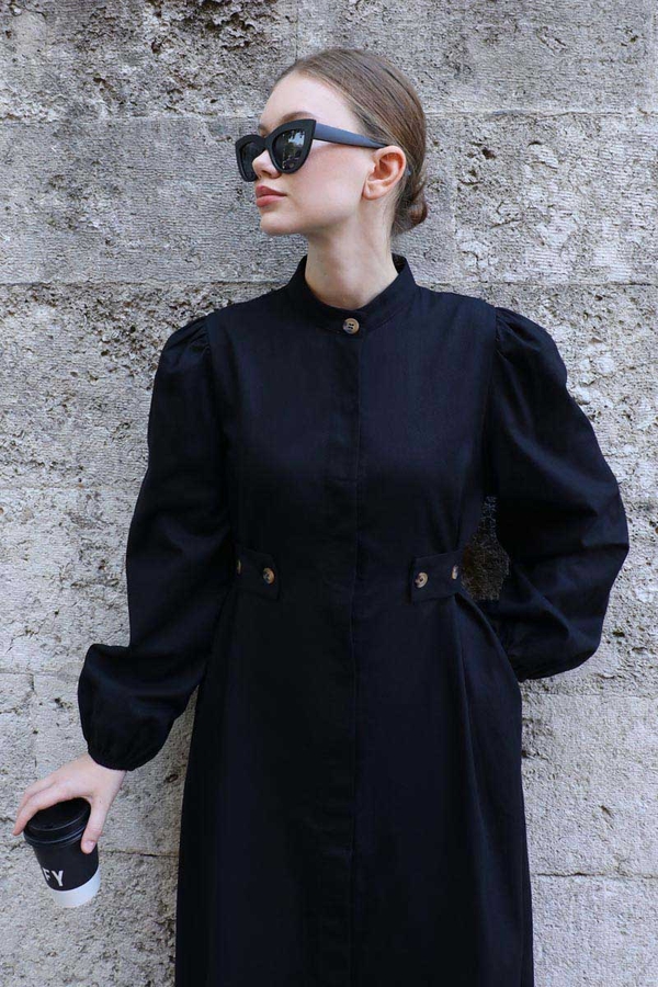 Yandan Kemerli Elbise Siyah - 7