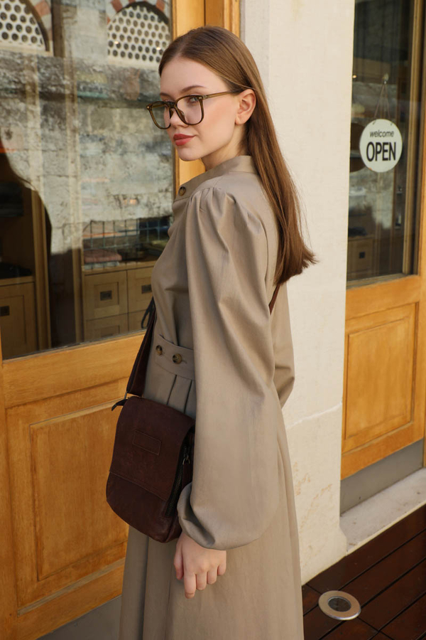 Yandan Kemerli Elbise Vizon - 6