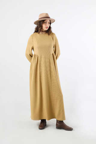 Yandan Pileli Elbise Camel - 5