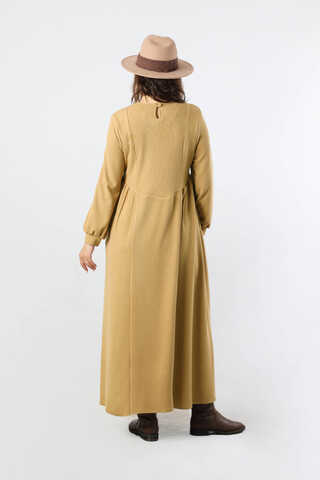 Yandan Pileli Elbise Camel - 6