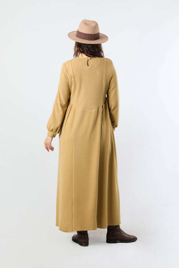 Yandan Pileli Elbise Camel - 6