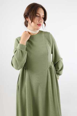 Yandan Pileli Elbise Haki - 2
