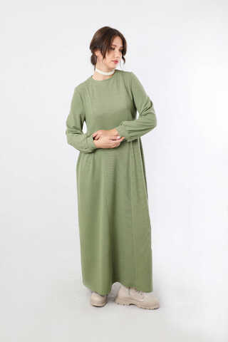 Yandan Pileli Elbise Haki - 3