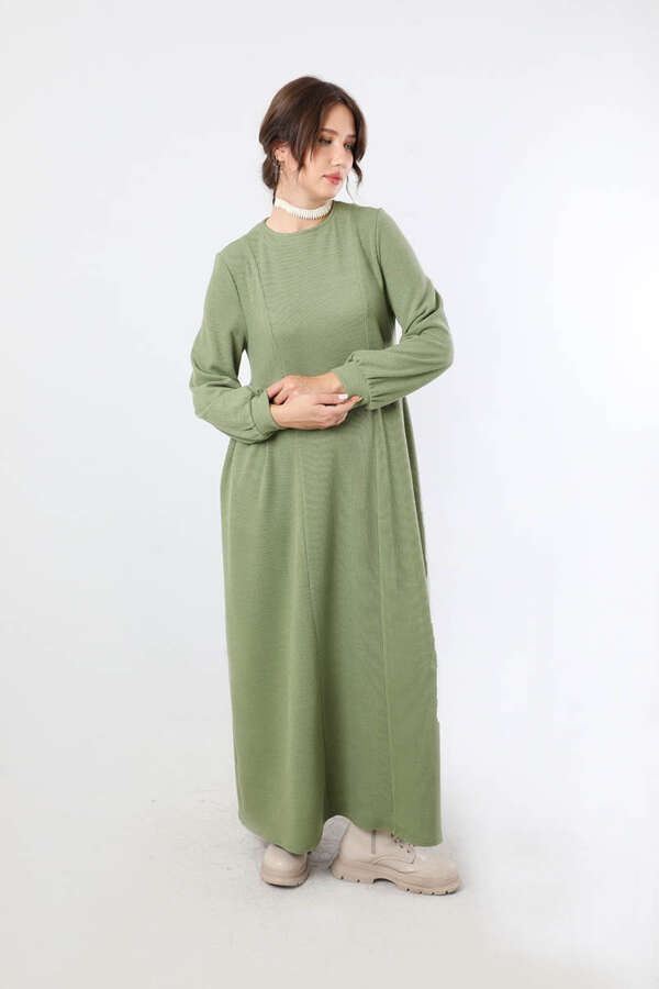 Yandan Pileli Elbise Haki - 3